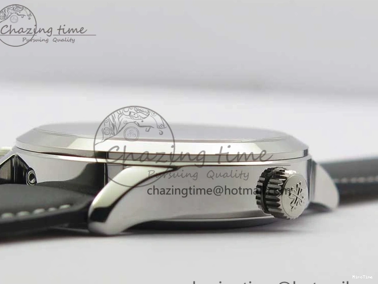 MIROTIME 0402 Stylish Calatrava 5524 Pilot Travel Time SS GRF Black Dial on Black Leather Strap A324 V 7108